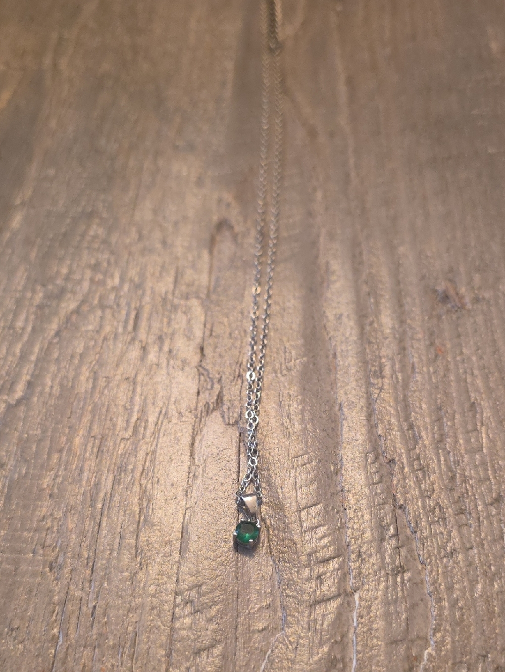 Silver Necklace with Green Gemstone Pendant